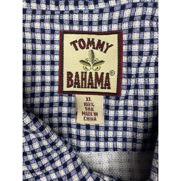 Tommy Bahama Shirt Men’s Silk Blue White Gingham Short Sleeve Button Down XL - Picture 4 of 6